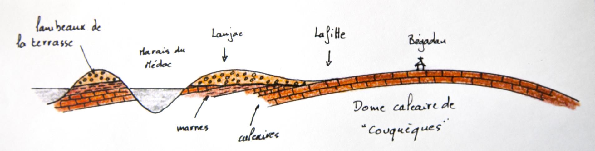 Coupe géologique issue du rapport de sols de Laujac de Pierre Becheler, 2012.