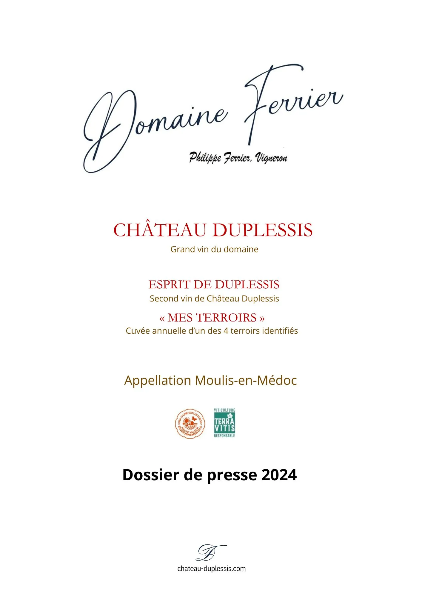 dossier de presse présentation château duplessis 2024