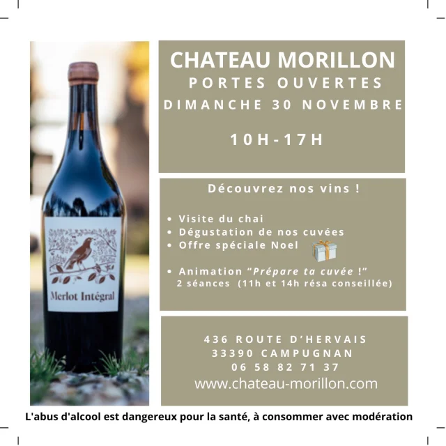 Découvrez nos vins au domaine ! Envie d’un moment sympa entre amis avant les fêtes ? Viens (re)découvrir nos vins et profiter d’une ambiance conviviale au cœur du domaine ! Au programme : 🍇 Visite du chai 🍷 Dégustation de nos cuvées 🎁 Offre spéciale Noël – idéale pour tes cadeaux ! Et surtout… 🔥 Animation “Prépare ta cuvée !” Crée ton propre assemblage et repars avec ta cuvée personnalisée 😍 🕒 Deux séances : 11h et 14h (réservation conseillée, places limitées) Ambiance chill, bons vins, & sourires garantis ! 😎#blayecotesdebordeaux #vinbio #vinblaye#vinsdebordeaux#bordeauxwine#emblayezvous