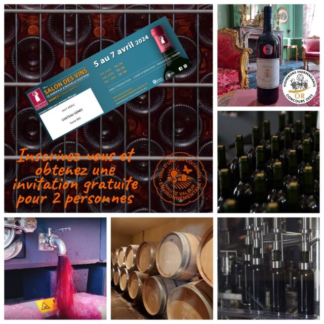 Nous présentons fièrement nos vins 🍷🥇🥈lors des salons nationaux et internationaux où  nous mettons en avant leurs qualités indéniables grâce à notre processus de vinification en cuves béton ou inox avec thermorégulation, délestage quotidien pendant la fermentation alcoolique, vieillissement en fûts de chêne pendant 18 mois minimum, et assemblage après l'élevage en barriques.  Venez nous rendre visite sur notre stand B02  lors du 14ème Salon des Vins des Vignerons Indépendants à Nancy du 5 au 7 avril 2024 pour une expérience unique.  #chateaugunes #bordeauxwine #redwine #vin #vinrouge #winemaker #winelover #vigneronsindependants #vigneron #winetime #salondesvins #wineaddict #winetasting #nancy #vignerons #bordeauxwines #vindebordeaux #cabernetsauvignon #merlot #appellation #hautmedoc #degustationvin #degustationdevin #degustation #viticulture #oenologie