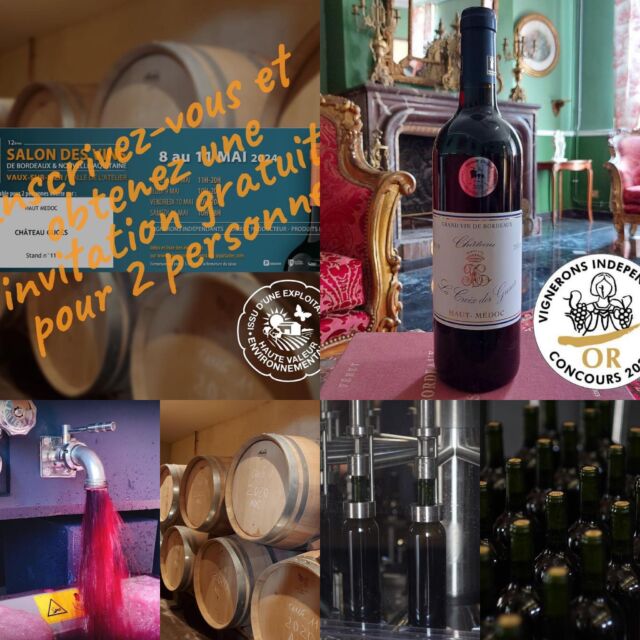 Fièrement exposant nos vins 🥇🥈 lors des salons nationaux et internationaux, nous mettons en avant leurs qualités indéniables grâce à notre processus de vinification en cuves béton et inox avec thermorégulation, délestage quotidien pendant la fermentation alcoolique, vieillissement en fûts de chêne pendant 18 mois minimum, et assemblage après l’élevage en barriques.  Venez nous rendre visite sur notre stand №11 lors du 12 eme Salon des Vins des Vignerons Indépendants de Bordeaux et Nouvelle-Aquitaine à Vaux-sur-Mer du 8 au 11 mai 2024 pour une expérience inoubliable. 🍷🍷🍷   #chateaugunes #bordeauxwine #redwine #vin #vinrouge #winemaker #winelover #vigneronsindependants #vigneron #winetime #vauxsurmer #salondesvins #wineaddict #winetasting  #vignerons #bordeauxwines #vindebordeaux #cabernetsauvignon #merlot #appellation #hautmedoc #degustationvin #degustationdevin #degustation #viticulture #oenologie #HVE