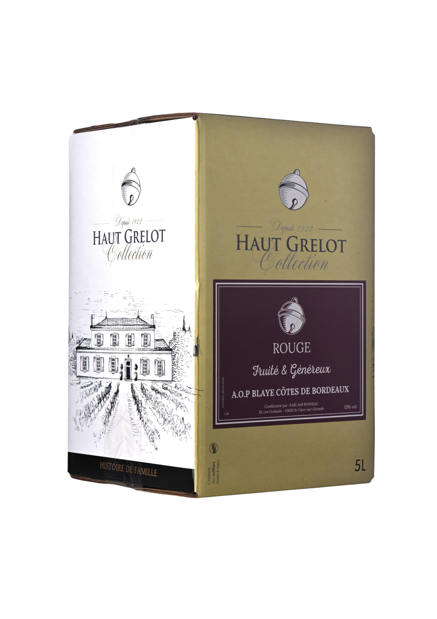 BIB 5L 10L 32L Blaye Côtes de Bordeaux vin rouge 2021 Château Haut-Grelot