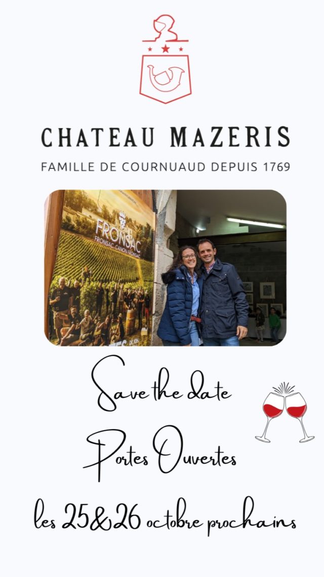 ✨ Portes ouvertes au Château Mazeris — 25 & 26 octobre prochains✨  📍 Deux jours pour se retrouver, partager et découvrir !  🍽️ Mathieu Baron de la Ferme Andriet seront de la partie : ils vous proposeront les repas du samedi midi et du dimanche midi. Pensez à réserver au 06 72 20 35 56 pour être sûr d’avoir une table. (Menu & infos pratiques… à venir)  💍 Élise Disclyn viendra avec ses trésors : bijoux chics & poétiques, et ses aquarelles délicates — parfaits pour vous faire plaisir ou gâter vos proches.  🏡 Christelle Balan, de La Fronsadaise, présentera ses articles « Cousus mains » pour la mode & la maison : de belles pièces au style affirmé et engagé.  🌿 L’ambiance ? Authentique, chaleureuse, créative — entre nature, artisans, saveurs et rencontres.  📅 On vous attend nombreux au Château Mazeris, les samedi 25 et dimanche 26 octobre — pour des moments savoureux, des découvertes inspirantes, et de beaux échanges.  👉 N’oubliez pas de réserver votre repas au 06 72 20 35 56 !  #ChâteauMazeris #PortesOuvertes #Artisans #Bijoux #Aquarelle #Saveurs #FermeAndrier #ÉliseDisclin #ChristelleBalland #LaFranceAdèse #Rencontres #MomentsPartagés