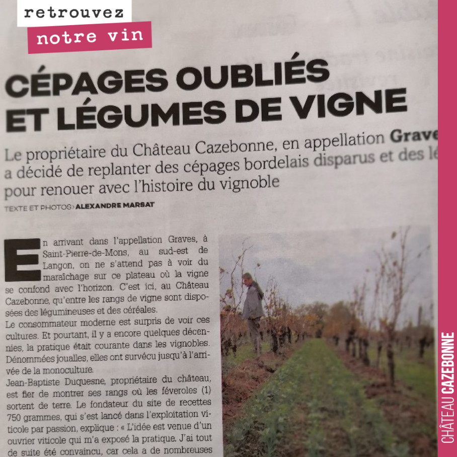 On est très fier de cet article sur notre démarche dans le Mag du Sud-Ouest. Cela nous conforte dans notre démarche de replantation des cépages oubliés de Bordeaux et nous allons continuer cette an...