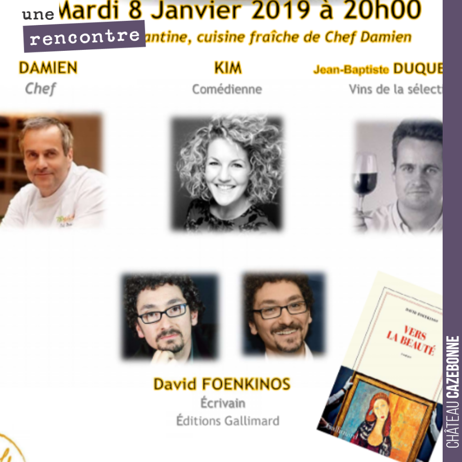 Le Club des Millefeuilles est une association qui organise des rencontres autour de plusieurs arts. Ce 8 janvier, la comédienne Kim, l’ecrivain David Foenkinos, Chef Damien et moi-même pour parler ...