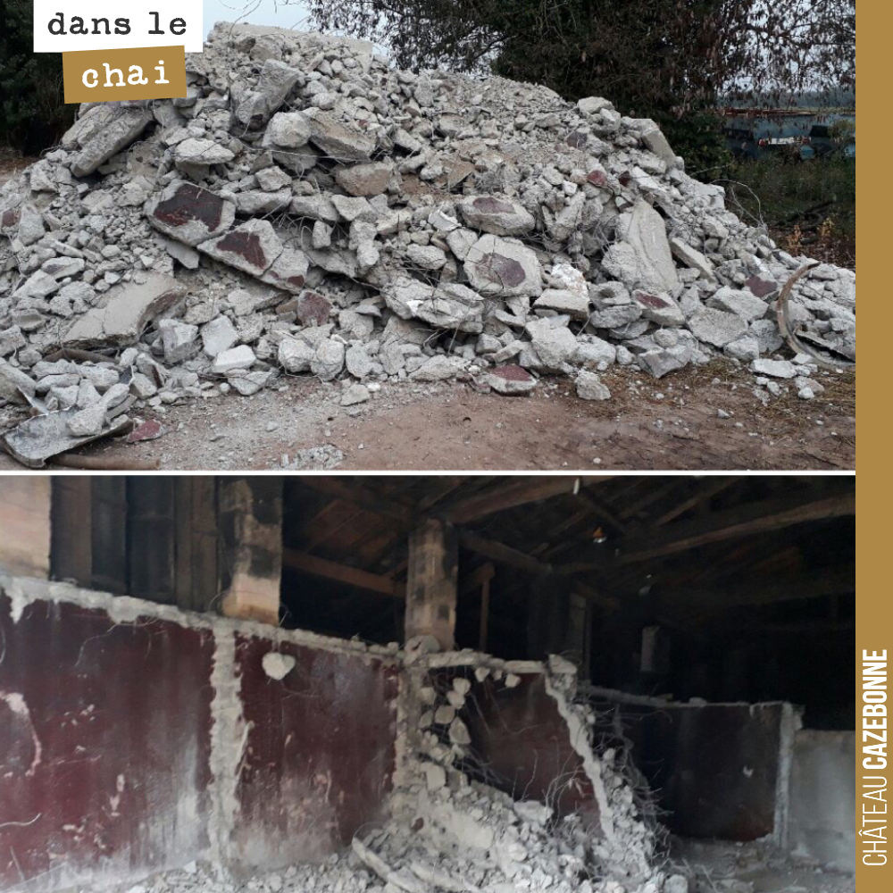 Les travaux de démolition touchent à leur fin. Elles sont dures à casser ces cuves construites par les anciens. Elles étaient construites pour durer.
En tout cas, cela nous laisse un très bel espac...