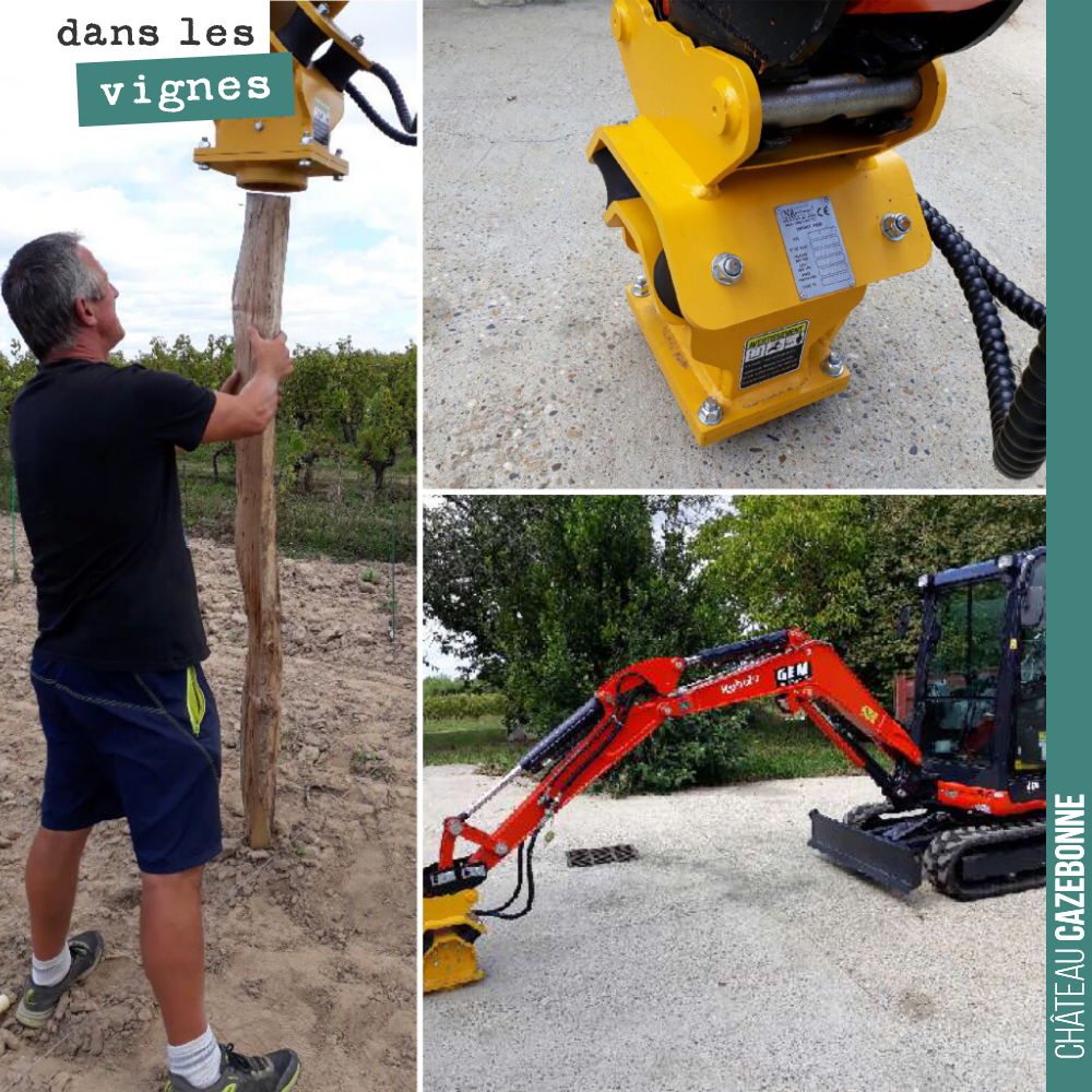 Une machine à planter les piquets, c’est quand même beaucoup plus efficace que de taper à la masse...