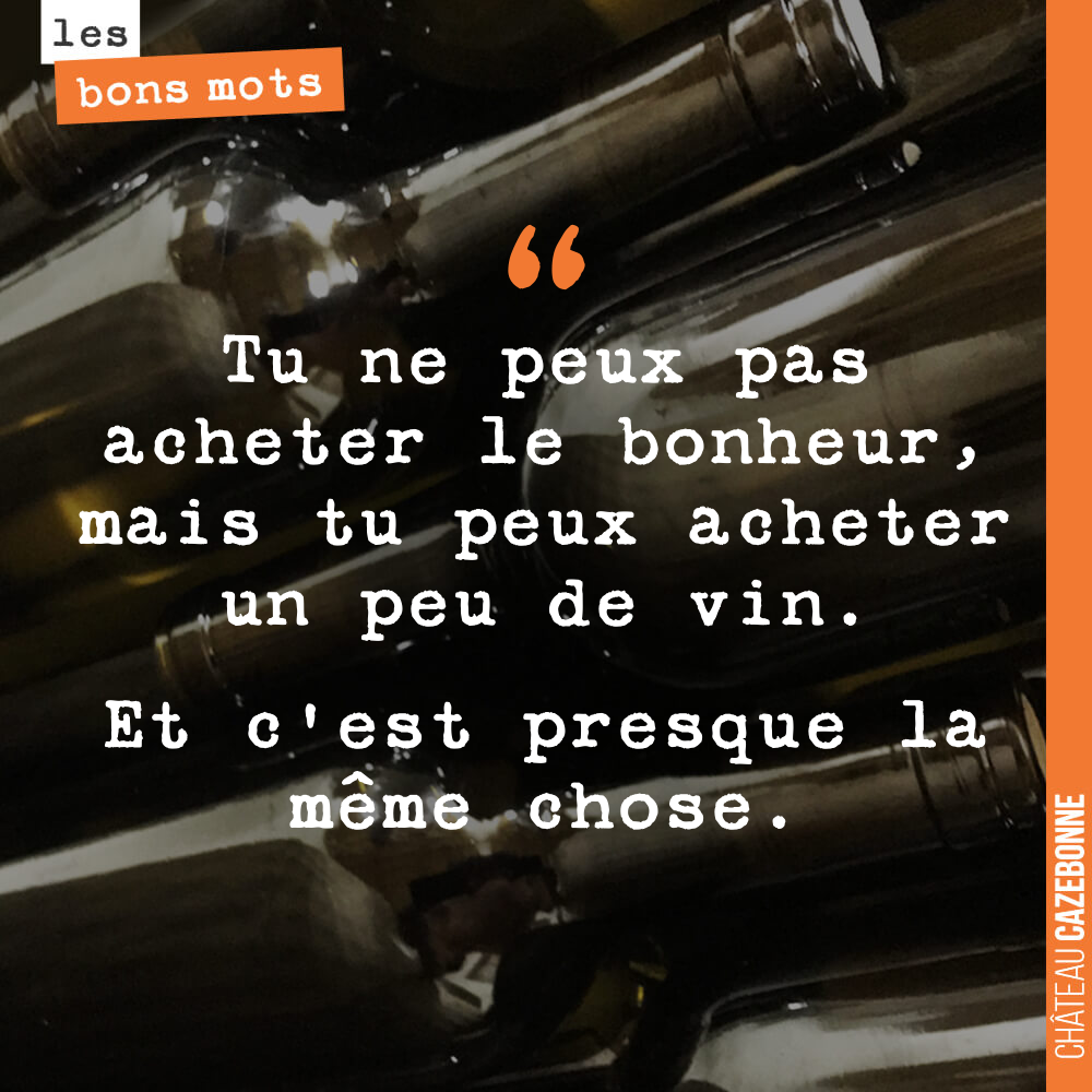 Tu ne peux pas acheter le bonheur, mais tu peux acheter un peu de vin. Et c'est presque la même chose