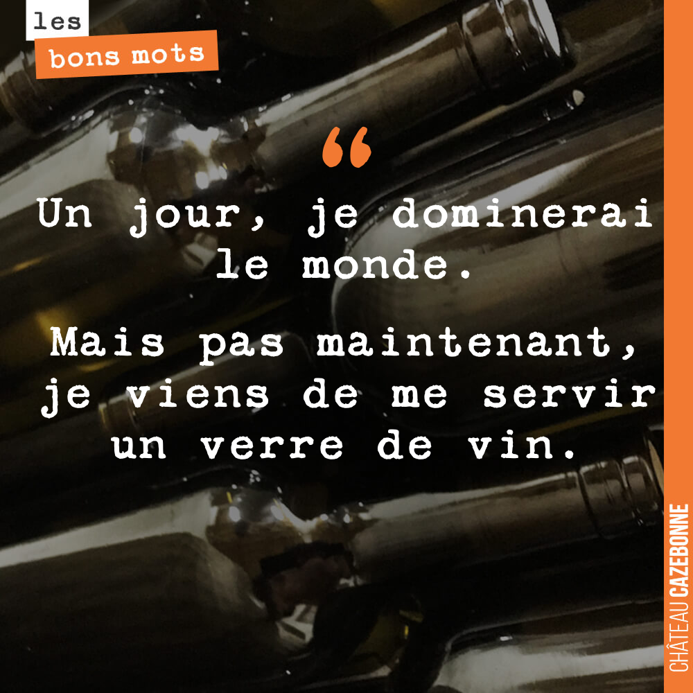 Un jour, je dominerai le monde. Mais pas maintenant, je viens de me servir un verre de vin.
