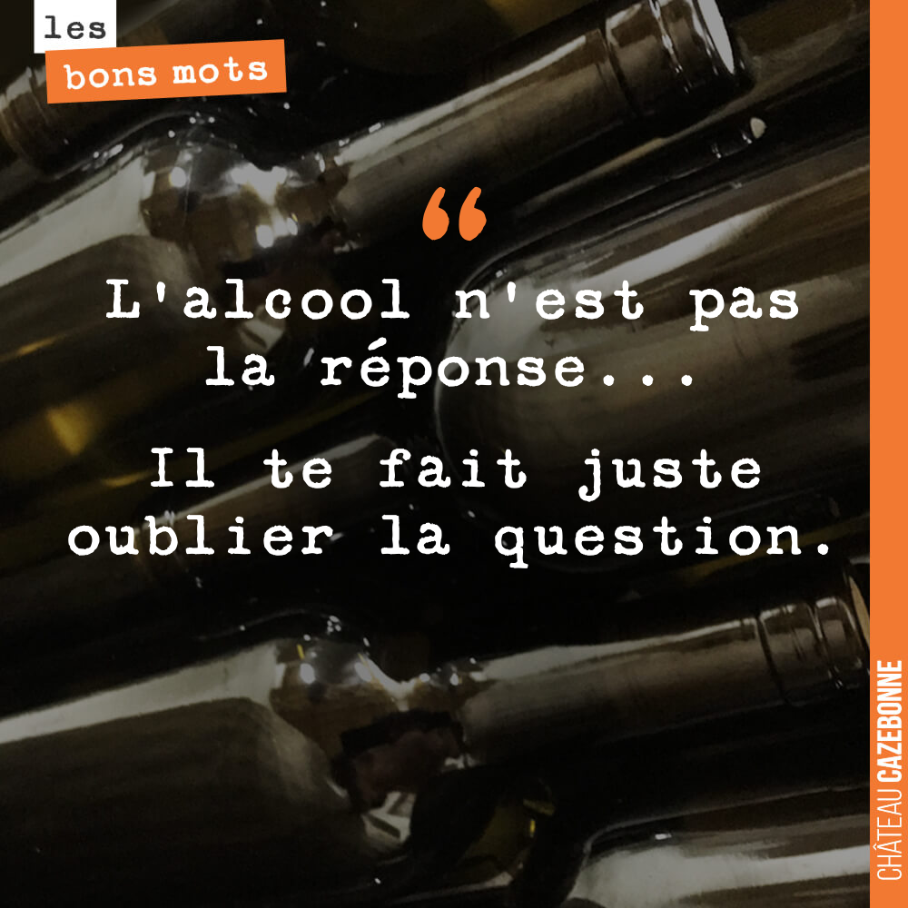 L'alcool n'est pas la réponse... Il te fait juste oublier la question.