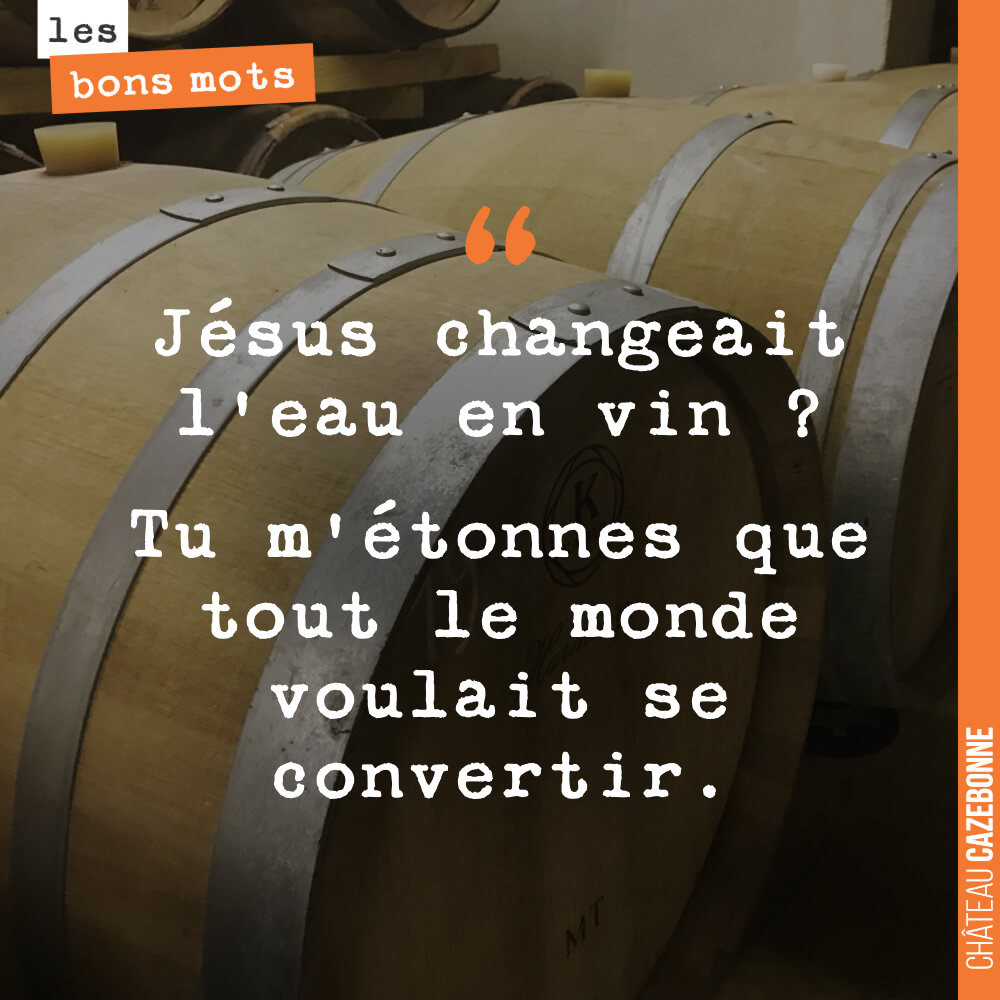 Jésus changeait l'eau en vin ? Tu m'étonnes que tout le monde voulait se convertir.