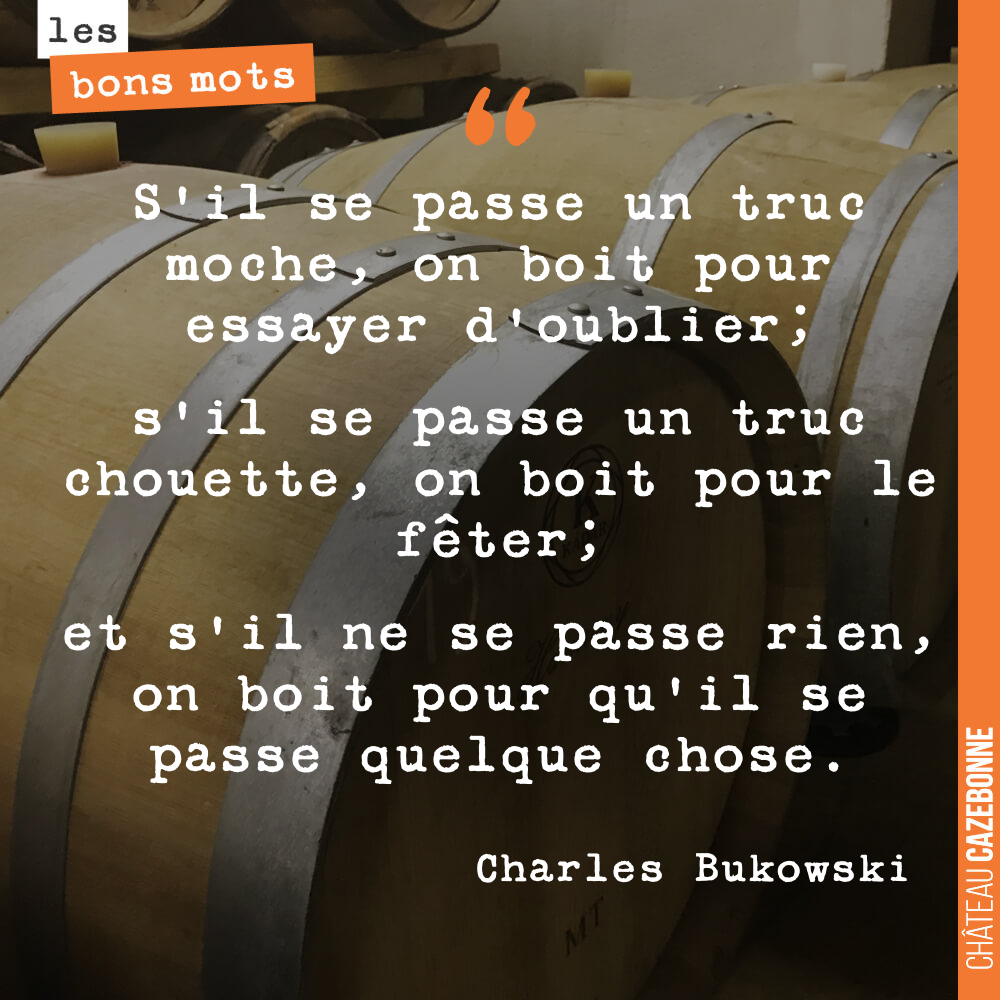 S'il se passe un truc moche, on boit pour essayer d'oublier; s'il se passe un truc chouette, on boit pour le fêter; et s'il ne se passe rien, on boit pour qu'il se passe quelque chose
