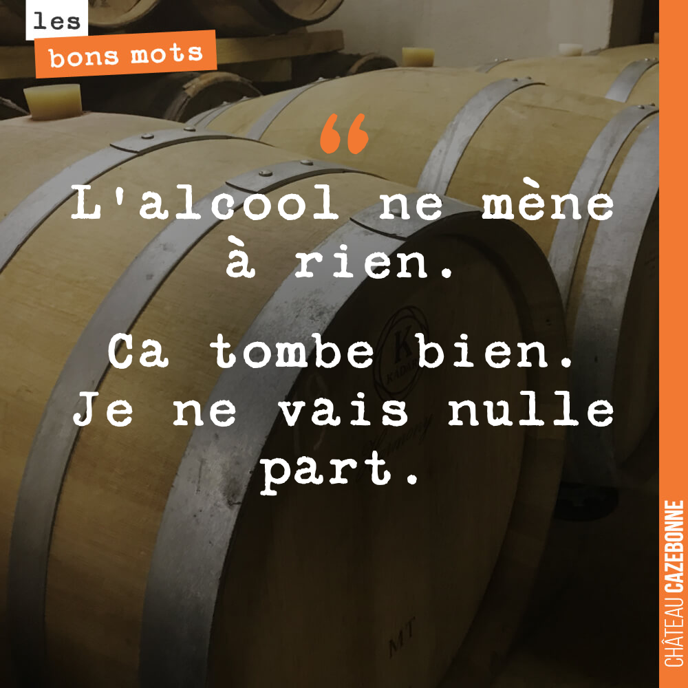 L'alcool ne mène à rien. Ca tombe bien. Je ne vais nulle part.