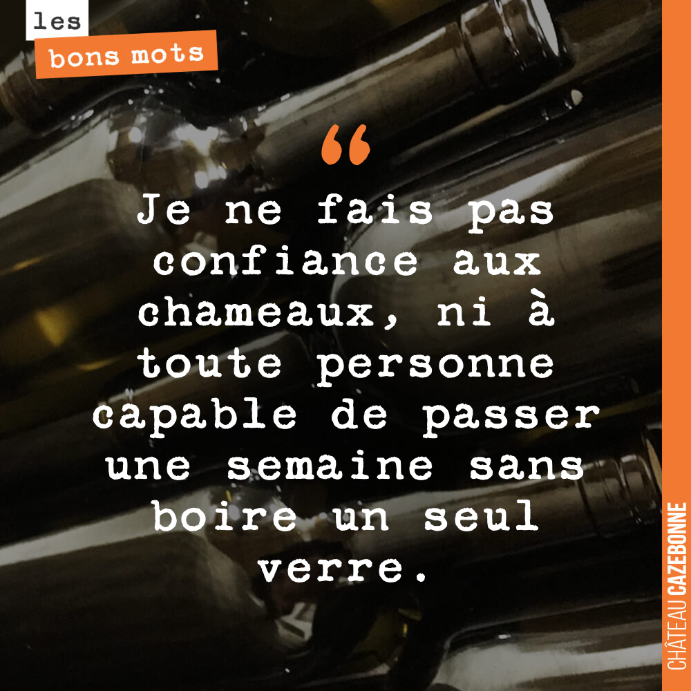 Je ne fais pas confiance aux chameaux, ni à toute personne capable de passer une semaine sans boire un seul verre.