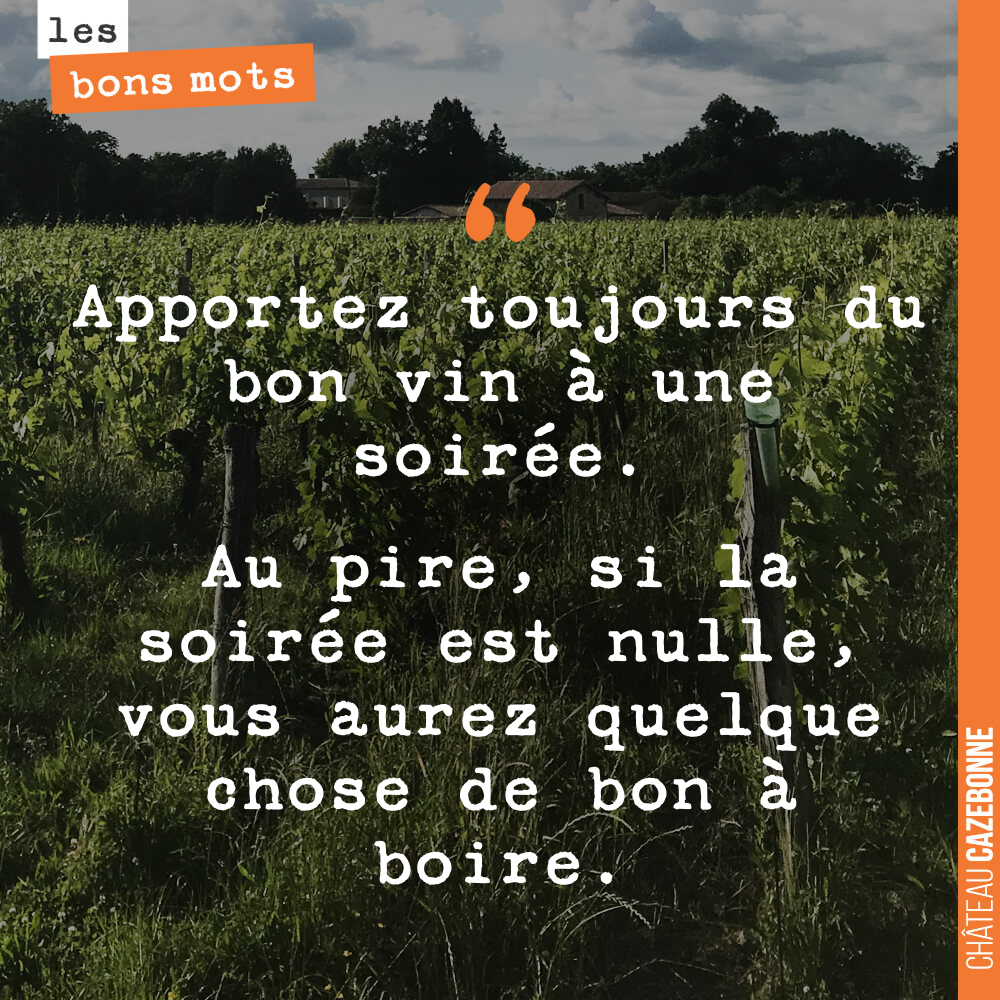 Apportez toujours du bon vin à une soirée. Au pire, si la soirée est nulle, vous aurez quelque chose de bon à boire.