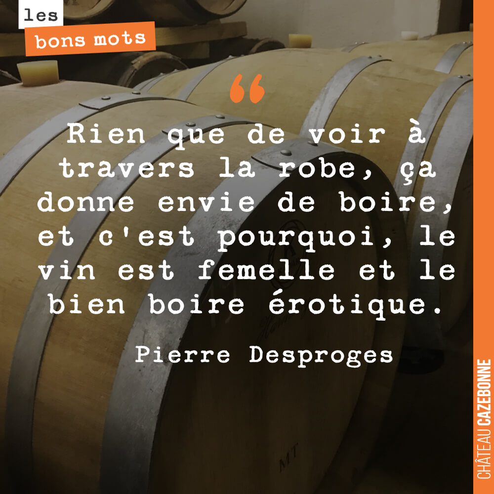 Rien que de voir à travers la robe, ça donne envie de boire, et c'est pourquoi, le vin est femelle et le bien boire érotique.