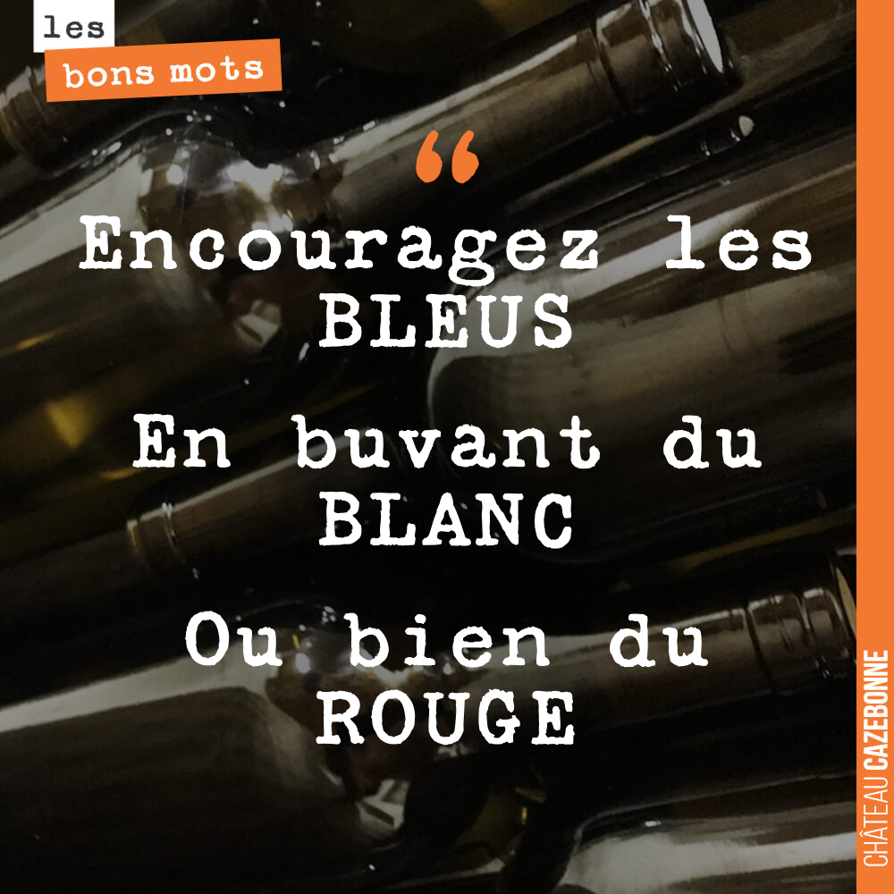 Encouragez les BLEUS En buvant du BLANC Ou bien du ROUGE