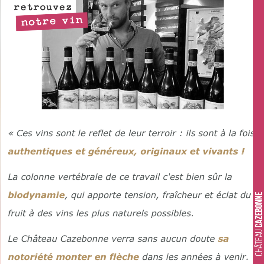 Quand Winefunding demande à notre œnologue, Nicolas Jamin, ce qu’il pense de nos vins !
Je ne sais pas si notre notoriété va monter en flèche, mais en tout cas, on prend ensemble beaucoup de plais...