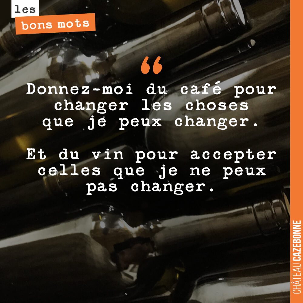 Donnez-moi du café pour changer les choses que je peux changer. Et du vin pour accepter celles que je ne peux pas changer.