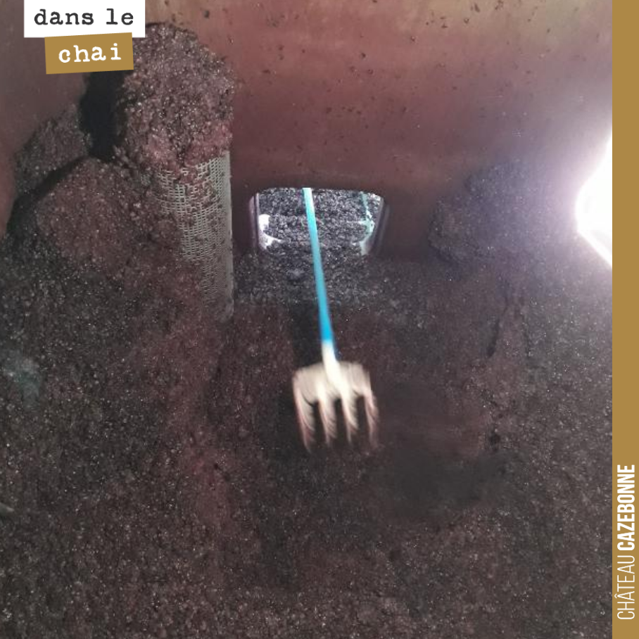 Et bien oui, c’est du boulot de vider une cuve de son marc.