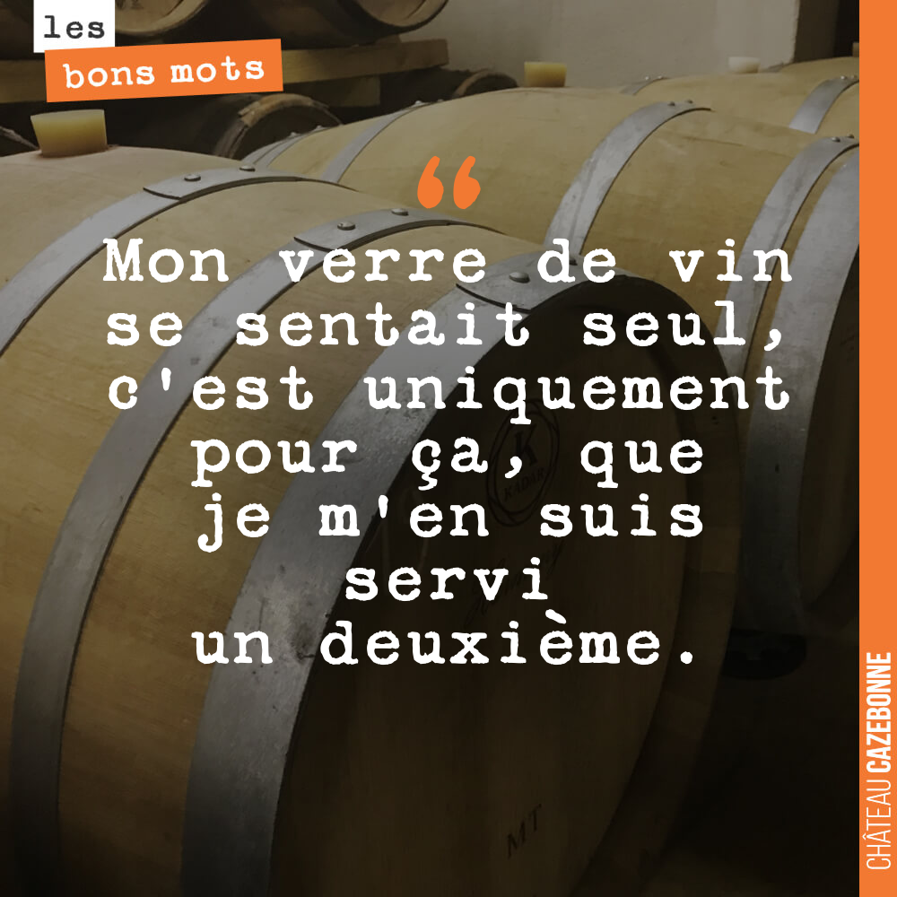 Mon verre de vin se sentait seul, c'est uniquement pour ça, que je m'en suis servi un deuxième.
