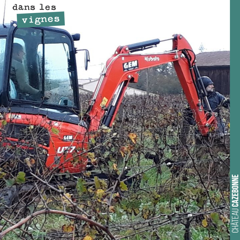 On brave les intempéries pour coplanter dans les vignes des pieds en remplacement des manquants. Les chenilles nous permettent de passer sur les rangs enherbés. On a renoncé à travailler sur nos pl...