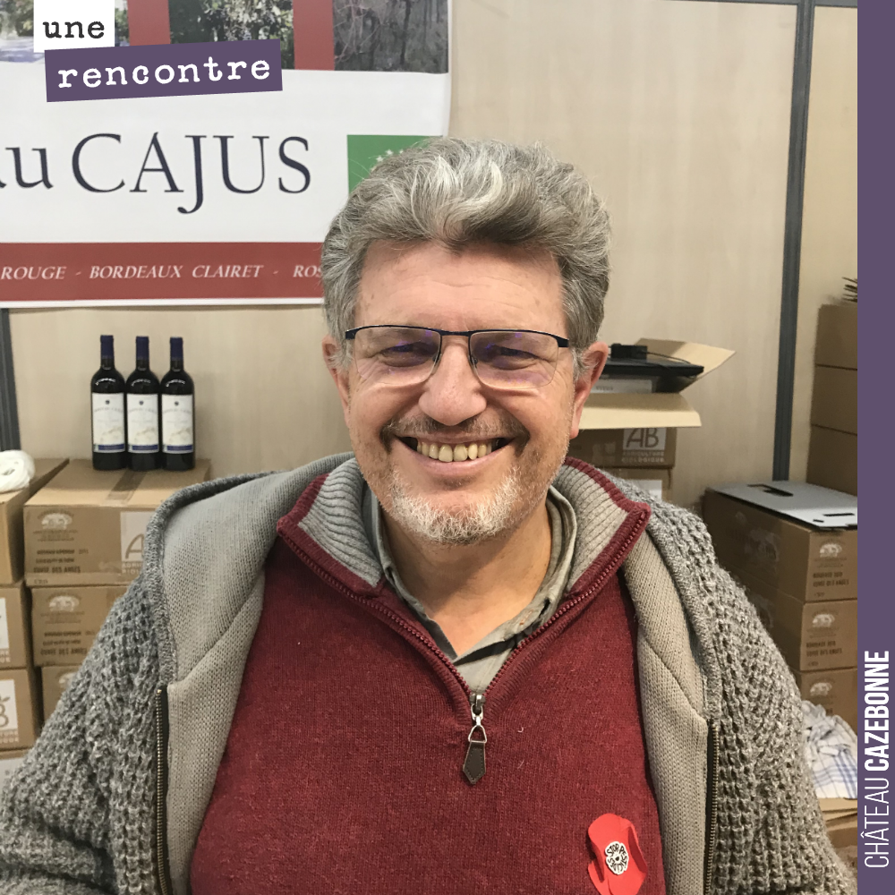 Très sympathique avec Pierre Veyron du Château Cajus à Bordeaux.
Des vins bio de très belle facture, avec des doses de soufre très réduites. On recommande.
