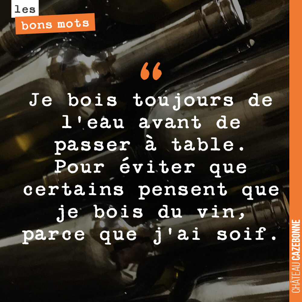 Je bois toujours de l'eau avant de passer à table. Pour éviter que certains pensent que je bois du vin, parce que j'ai soif.