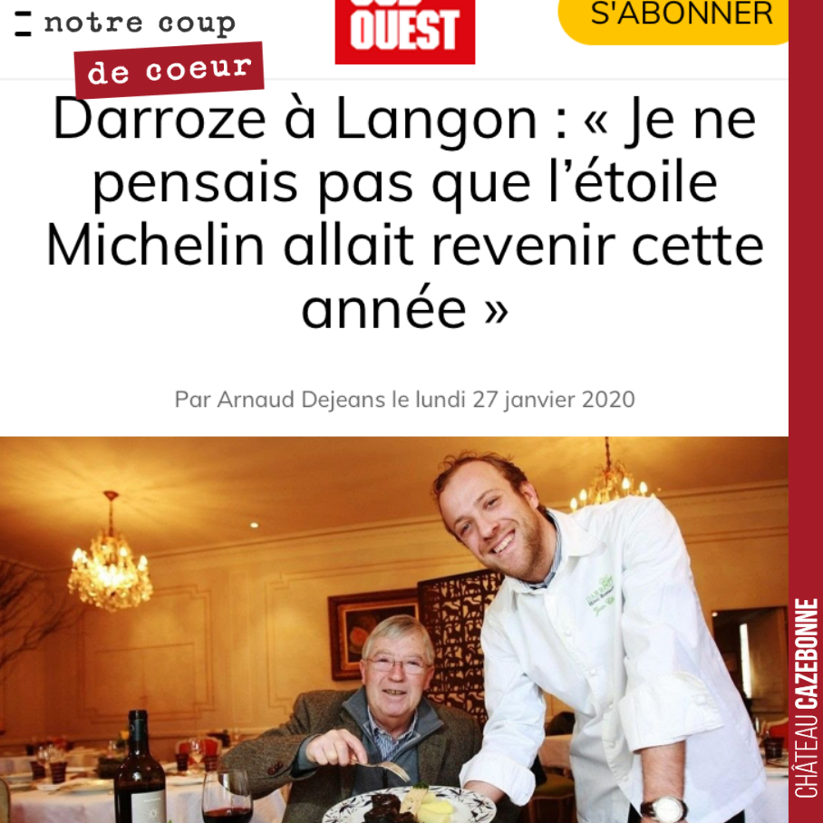 Excellente nouvelle pour Langon que cette étoile Michelin retrouvée par le restaurant Claude Darroze.
Cette belle table langonnaise se trouve à quelques kilomètres de notre domaine.
Au milieu des...