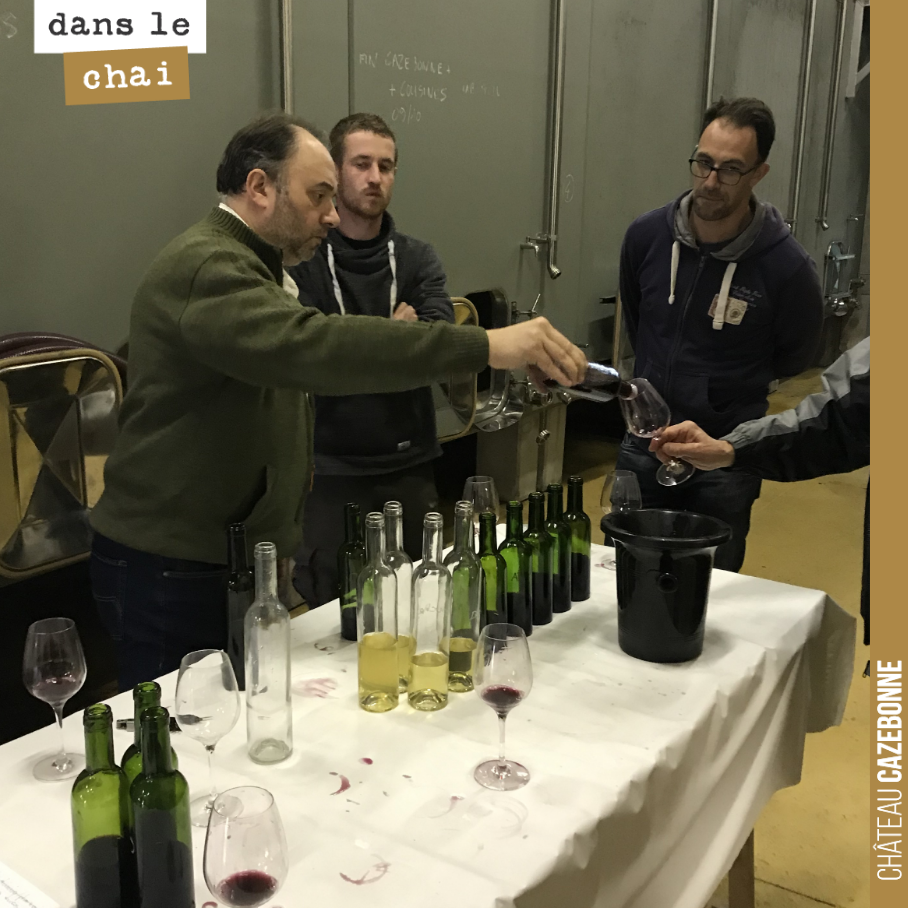On déguste, avec l’équipe et notre œnologue, notre millésime 2019 pour décider des assemblages pour la première mise en bouteille du mois de février.