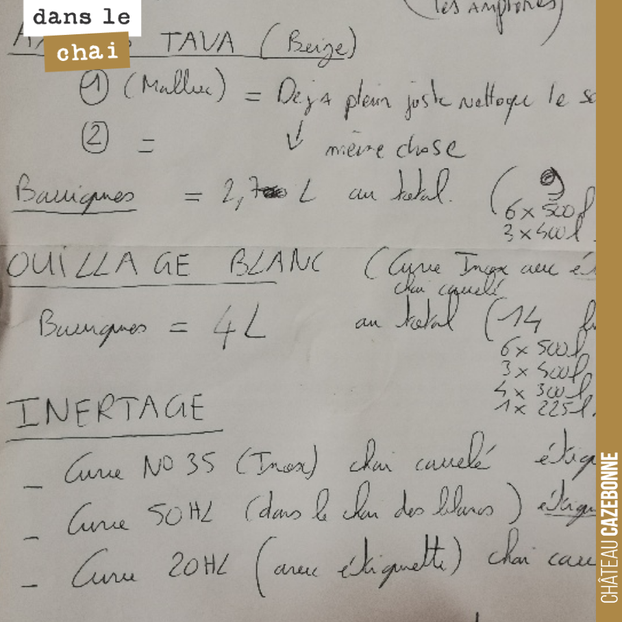 L’élevage du vin, c’est du boulot. Il faut veiller à ce que les contenants (amphores et barriques) restent constamment plein. Alors, on ouille...
Opération qui consiste à refaire le plein.
Le mot...