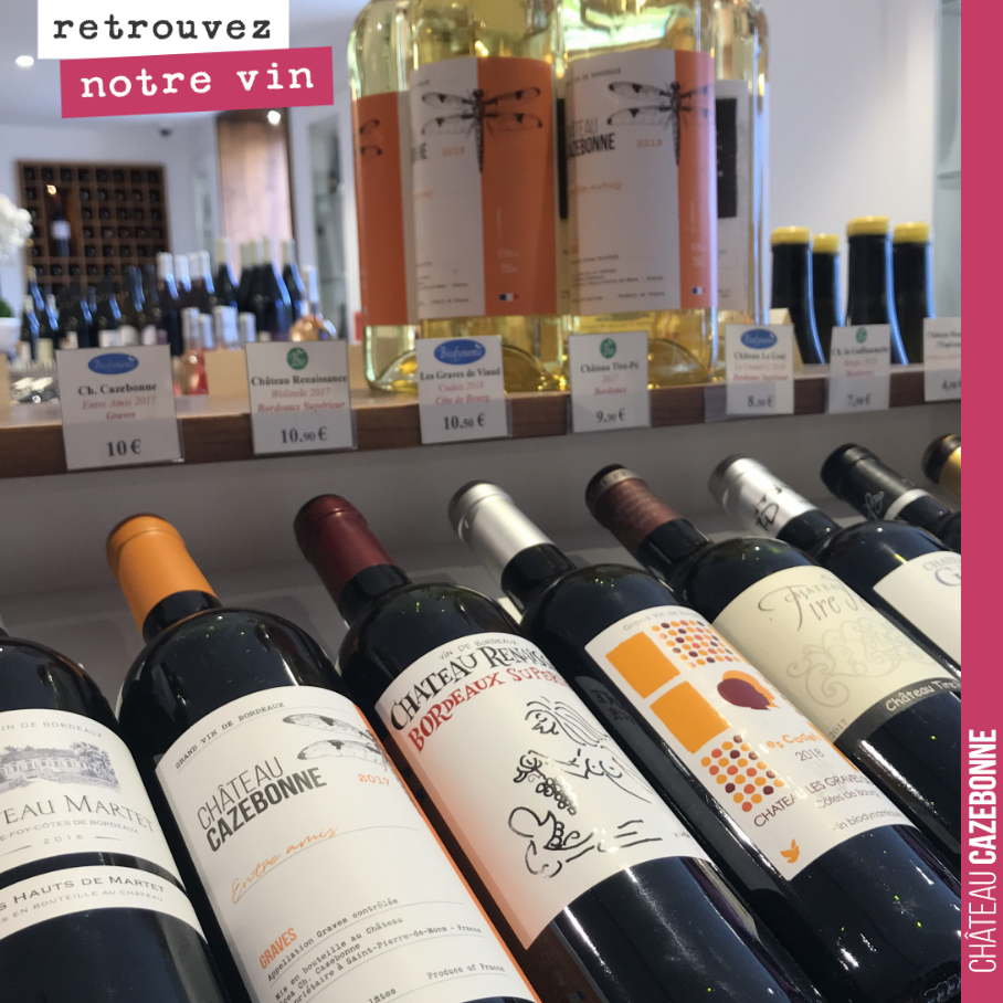 Les vins de Cazebonne en bonne compagnie au Clos des Millésimes à Bordeaux.
Vous voulez goûter nos vins, retrouvez nos partenaires sur notre site Internet ou sur notre boutique en ligne.
