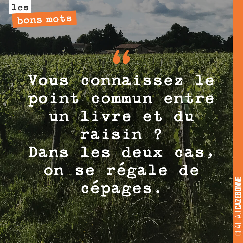 Vous connaissez le point commun entre un livre et du raisin ? Dans les deux cas, on se régale de cépages.