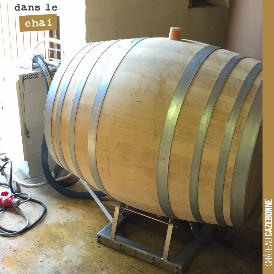 On nettoie à la vapeur, chacune de nos barriques de blanc, avant entonnage du millésime 2020, qui va fermenter en barriques, pour les meilleurs lots issus de nos plus beaux terroirs à blancs : Bouc...