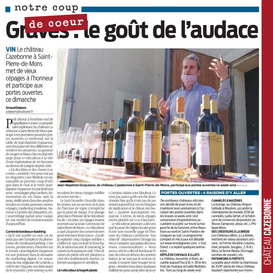Quand le journal Sud-Ouest vient à notre rencontre.
Merci aux @vinsdegraves pour l’organisation sans faute de ces Portes ouvertes.