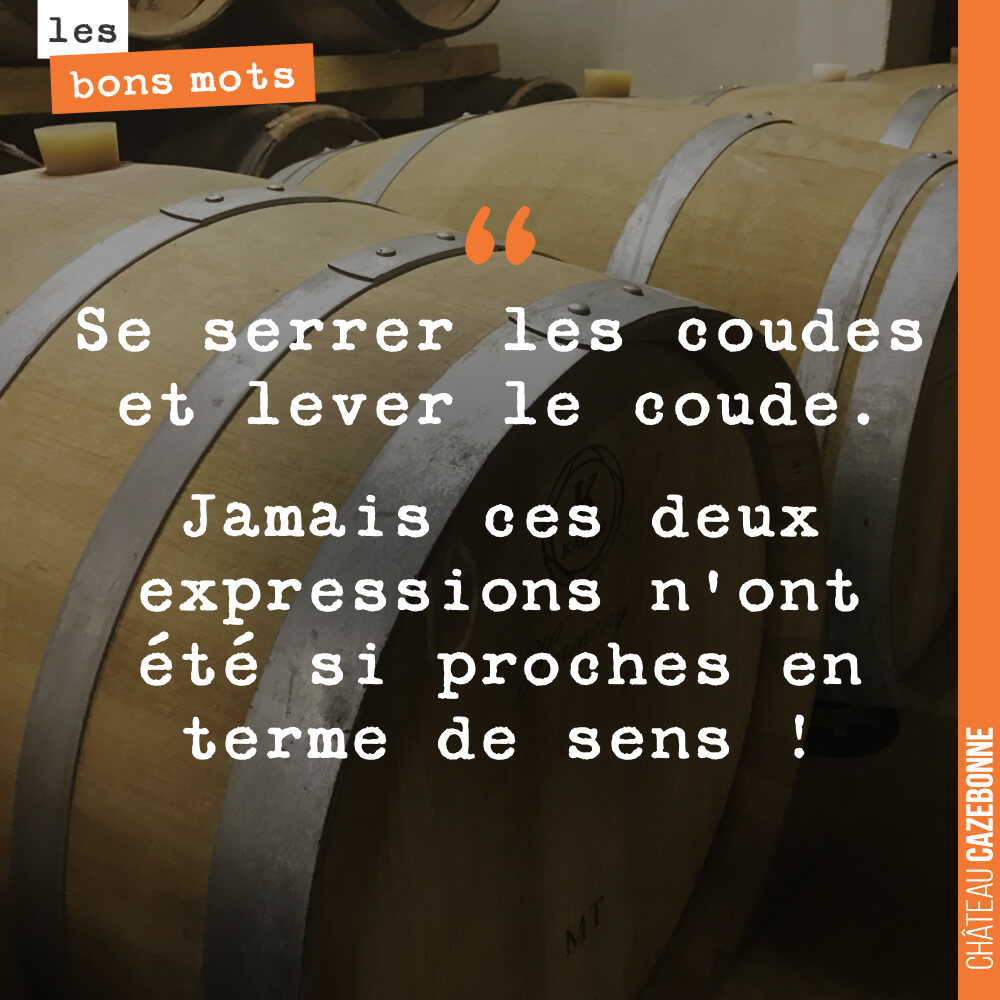 Se serrer les coudes et lever le coude. Jamais ces deux expressions n'ont été si proches en terme de sens !