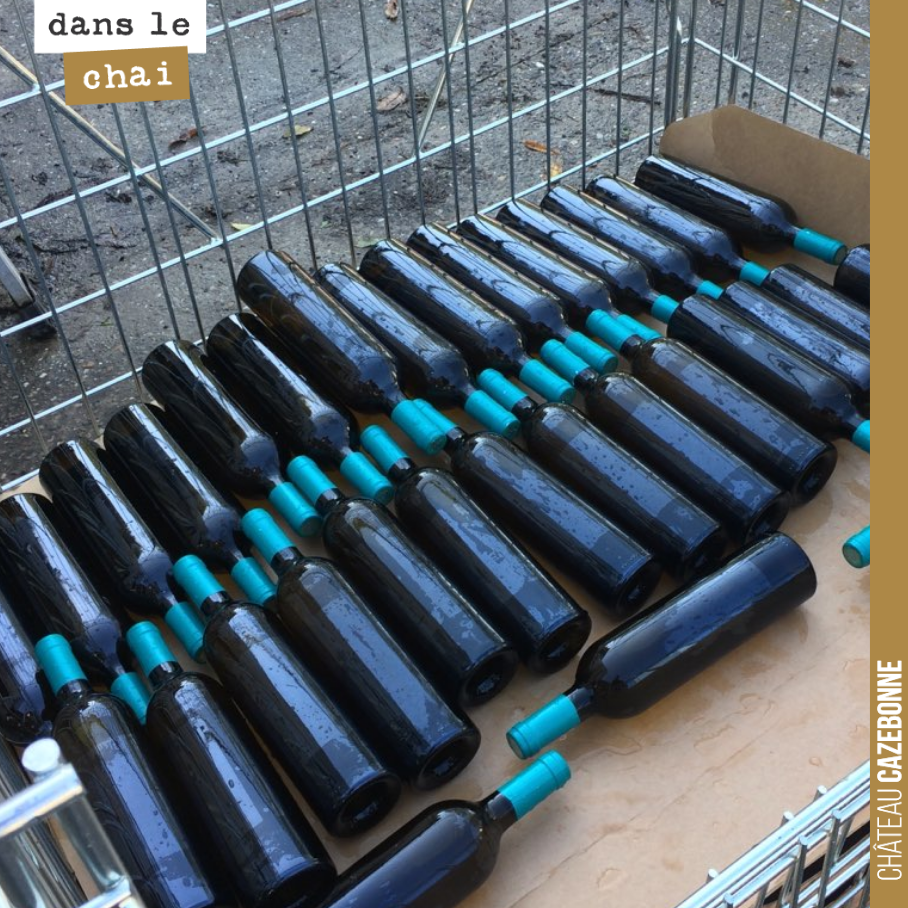 On a enlevé les étiquettes mal collées sur le Grand Vin.
L’étiquetage a été bien fastidieux, réalisé dans des conditions très humides. Et notre étiquette circulaire autour de la bouteille n’arrang...