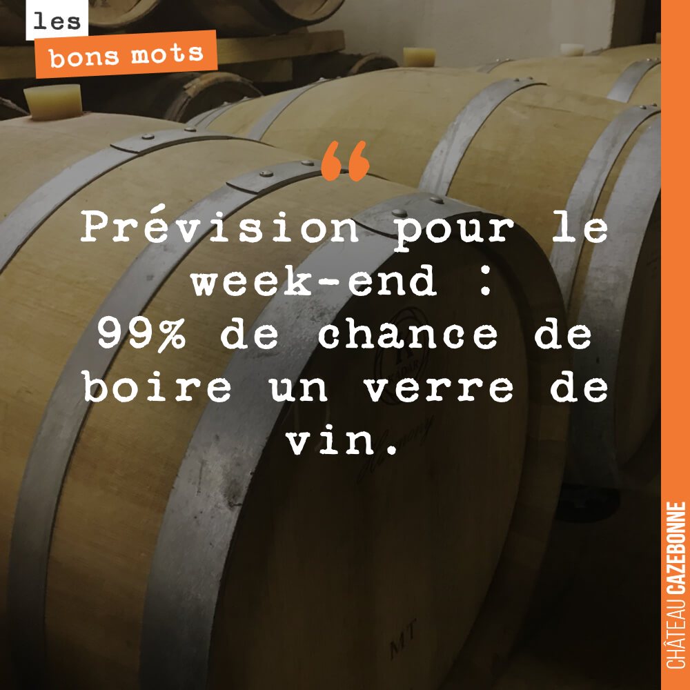 Prévision pour le week-end : 99% de chance de boire un verre de vin.