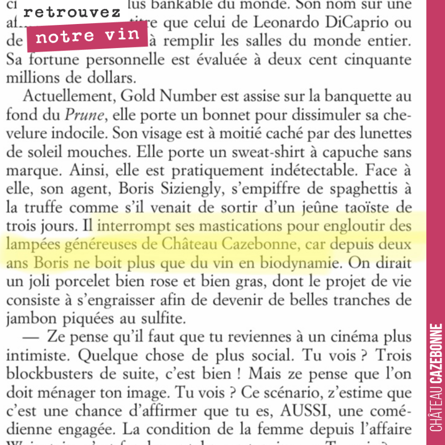 Quand l’auteur de thriller Aloysius Wilde, parle de Château Cazebonne dans son dernier ouvrage ´Vous allez payer’, un thriller écologique.
On a pris beaucoup de plaisir à le lire. À retrouver sur ...