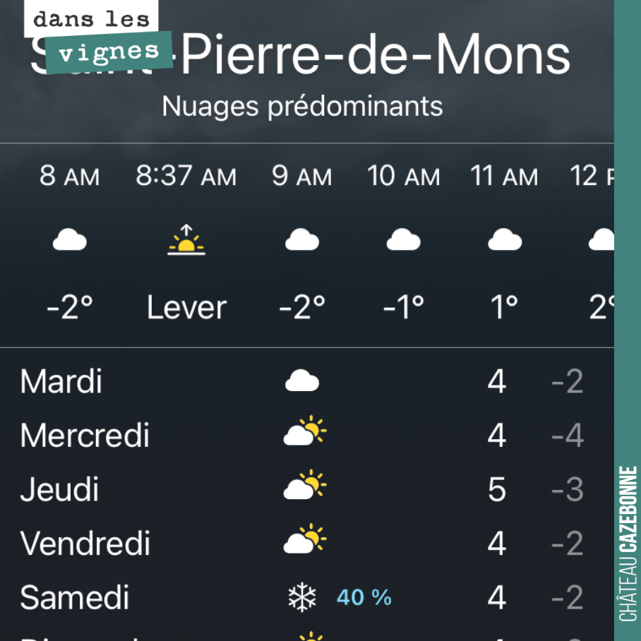 Enfin un hiver !
L’année dernière, le thermomètre est à peine passé en dessous du zéro, une nuit ou deux pendant l’hiver. Et après, on enchaine sur un mois de février chaud avec le débourrement de...