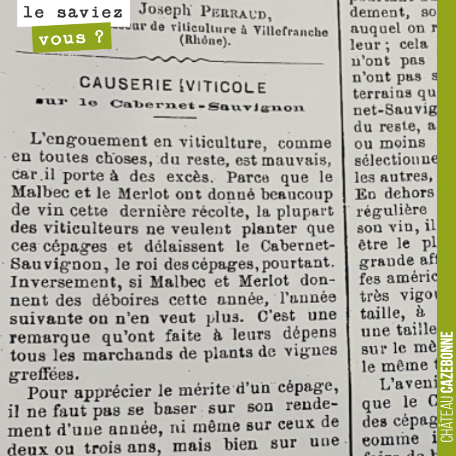 Michel Elie m'a fait parvenir un texte rédigé par son arrière grand-père Jean Elie, en 1897, en pleine période de reconstitution du vignoble, suite aux attaques du phylloxéra. Jean Elie était viti...