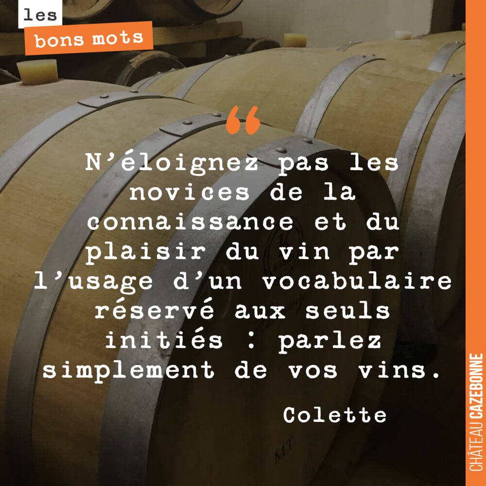 N'éloignez pas les novices de la connaissance et du plaisir du vin par l'usage d'un vocabulaire réservé aux seuls initiés : parlez simplement de vos vins.