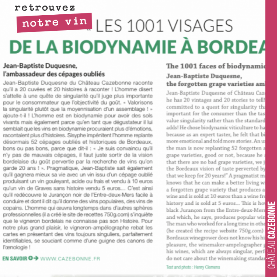 Très bel article sur notre travail dans Sommeliers International. Merci à Henry Clemens pour ce regard sur notre approche.