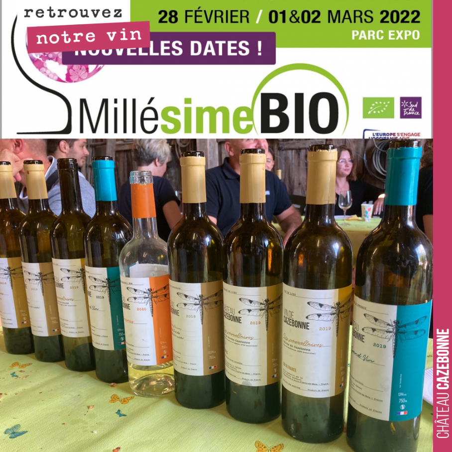 Lundi, mardi et mercredi, nous serons au salon Millésime Bio.
Stand 945 Hall B3.
Venez nous rendre visite !