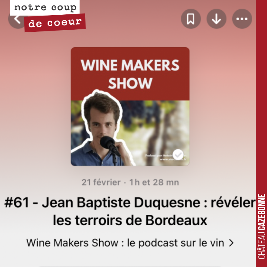 Merci à Antoine du Wine Makers Show pour cette échange entre passionnés autour de notre démarche à Cazebonne pour revisiter le patrimoine des cépages oubliés de Bordeaux…
J’adore le format Podcast...