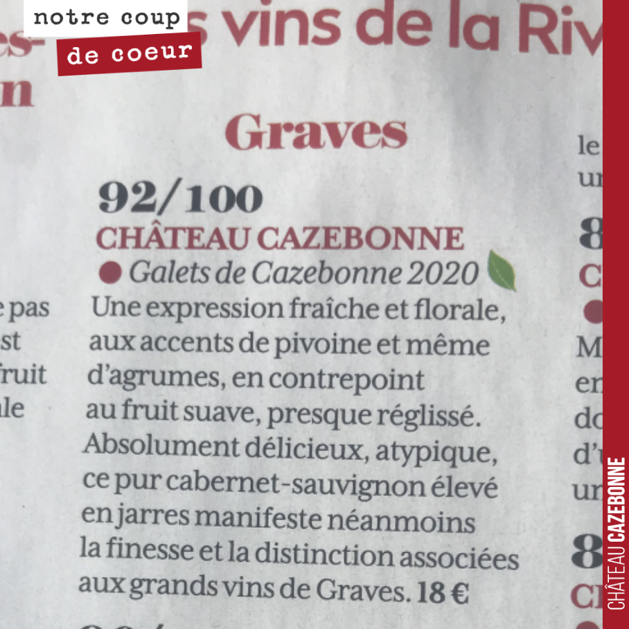 Ouvrir la RVF et découvrir que notre cuvée Galets de Cazebonne a obtenu la meilleure note des Graves.
Cela fait tellement plaisir pour la somme de travail fournie par l’équipe.
Malgré les aléas c...