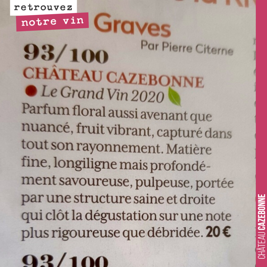 Hier, nous vous faisions part du magnifique article de Pierre Citerne dans la Revue du Vin de France, sur les progrès effectués par Cazebonne depuis 2016.
Il ne s’est pas contenté de cela. Il nous...