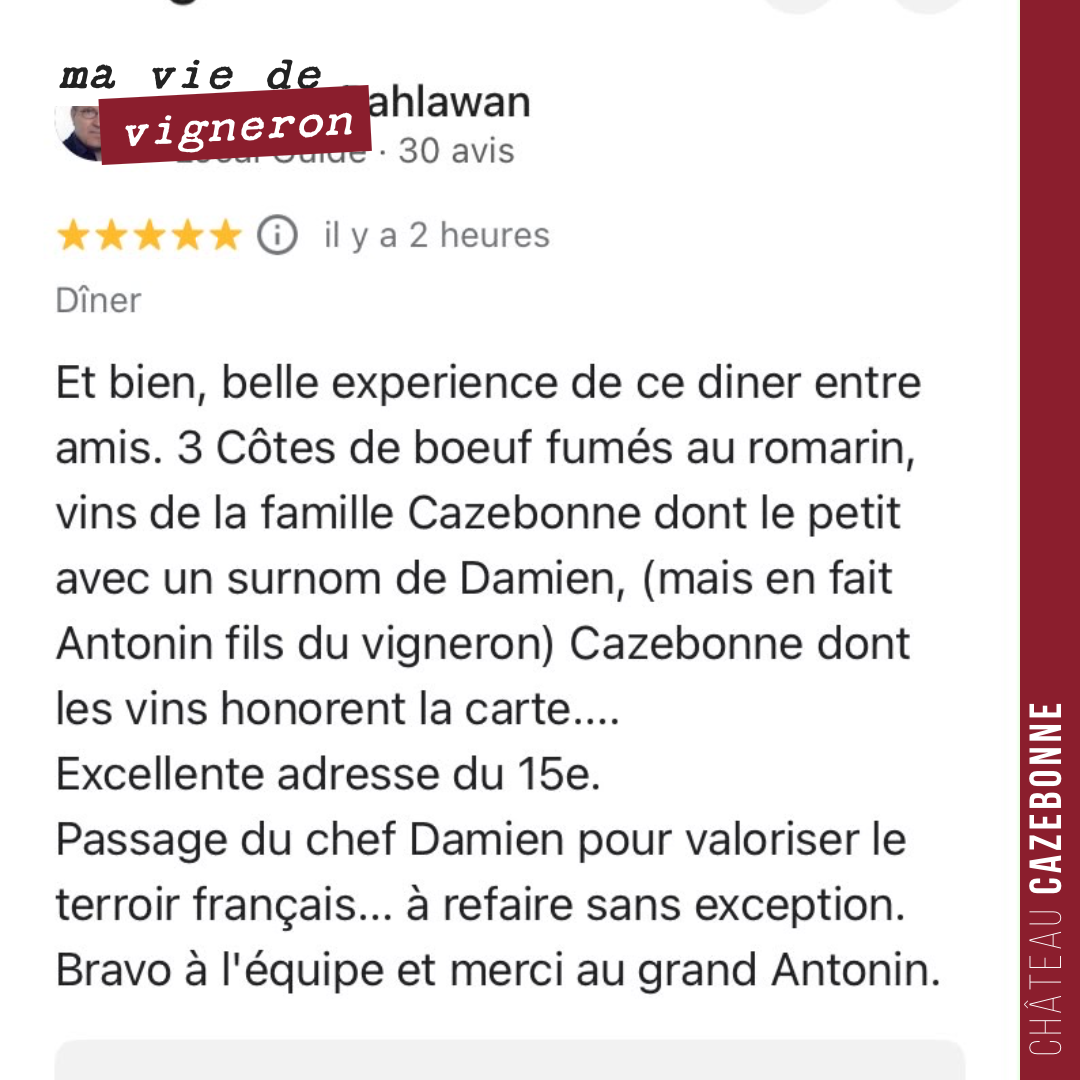 Quand mon frère reçoit ce type de commentaire dans son restaurant Porte de Versailles (Paris 15, 750g la table).