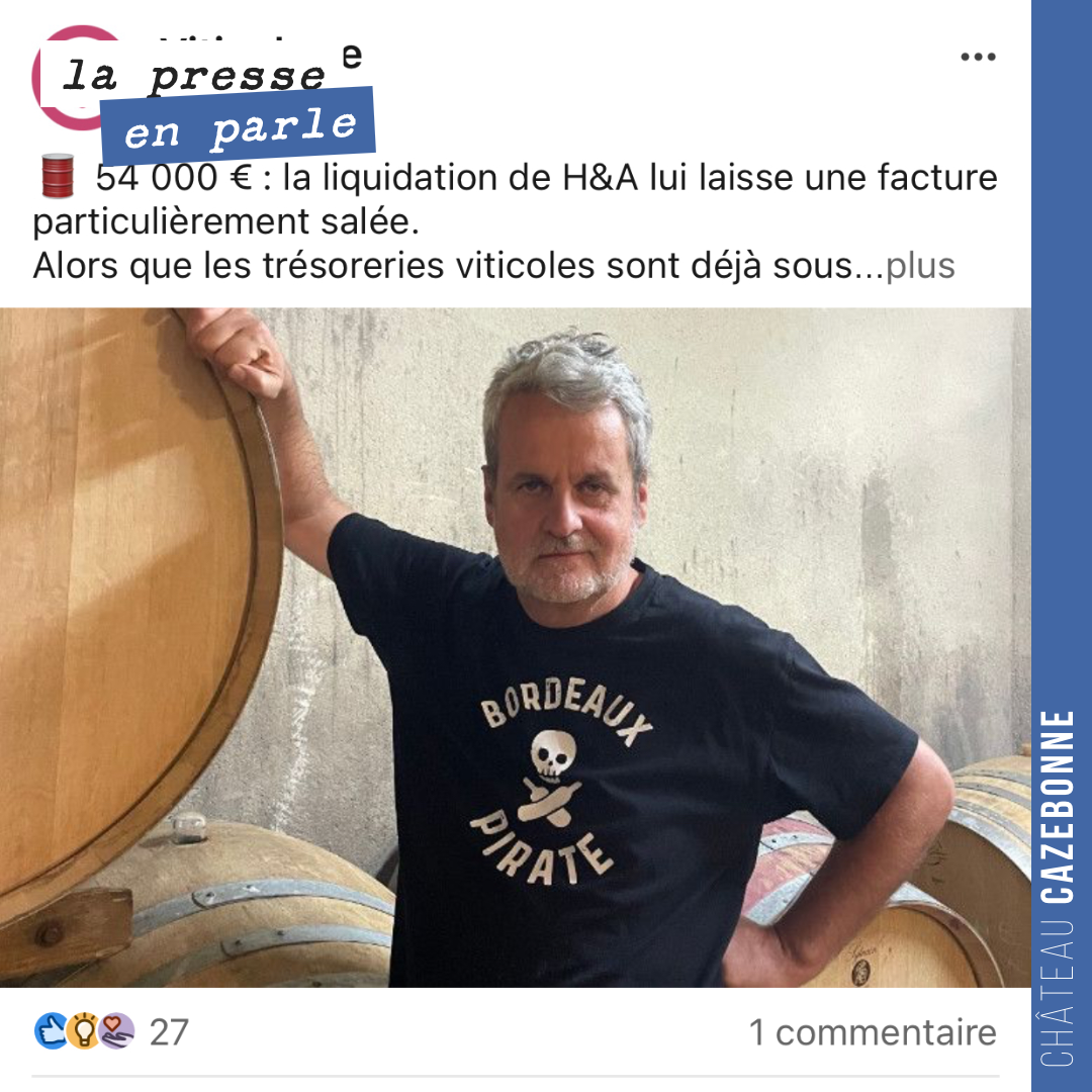 Merci à Alexandre Abellan d’avoir relayé dans Vitisphere notre opération de crowdfunding pour financer l’acquisition de nos barriques, suite à la faillite de H&A Location qui a fragilisé notre trésore