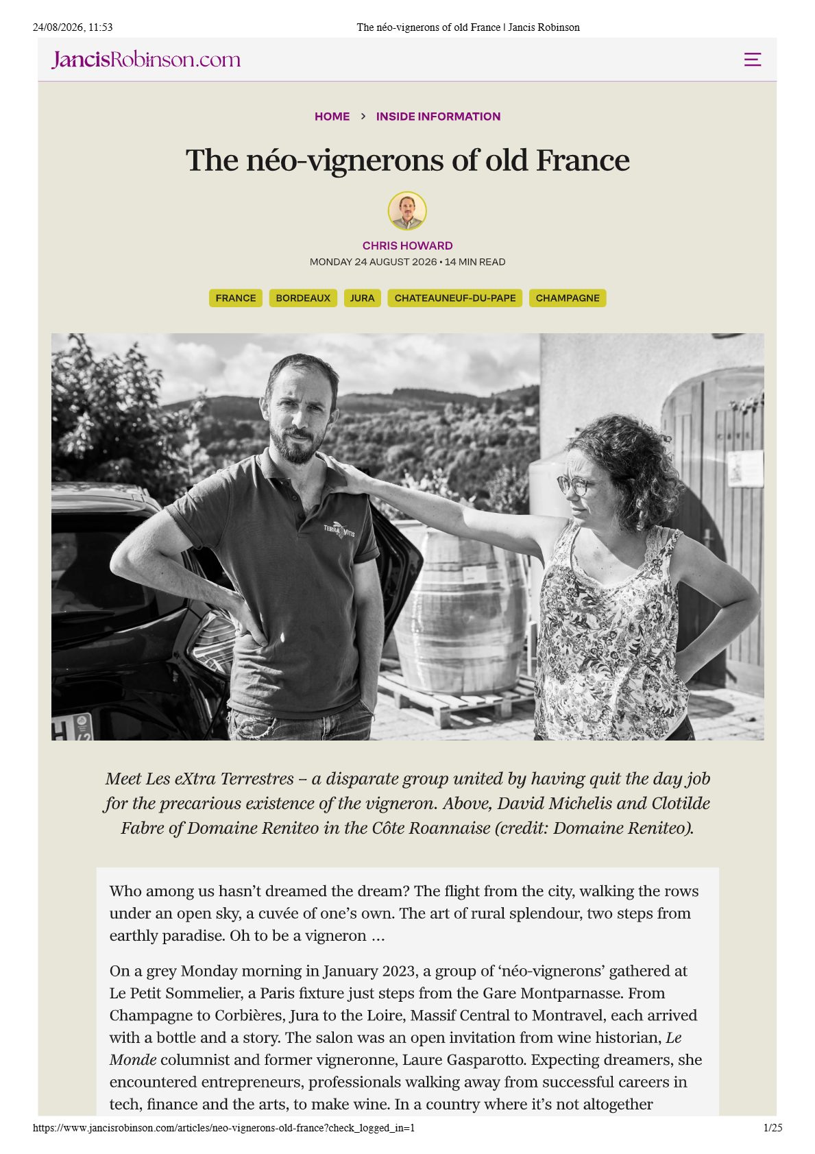 The néo-vignerons of old France